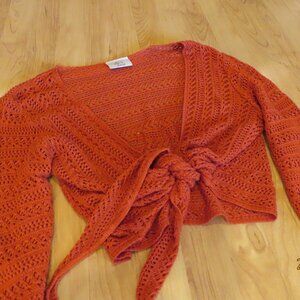 Orange Knit Wrap Sweater